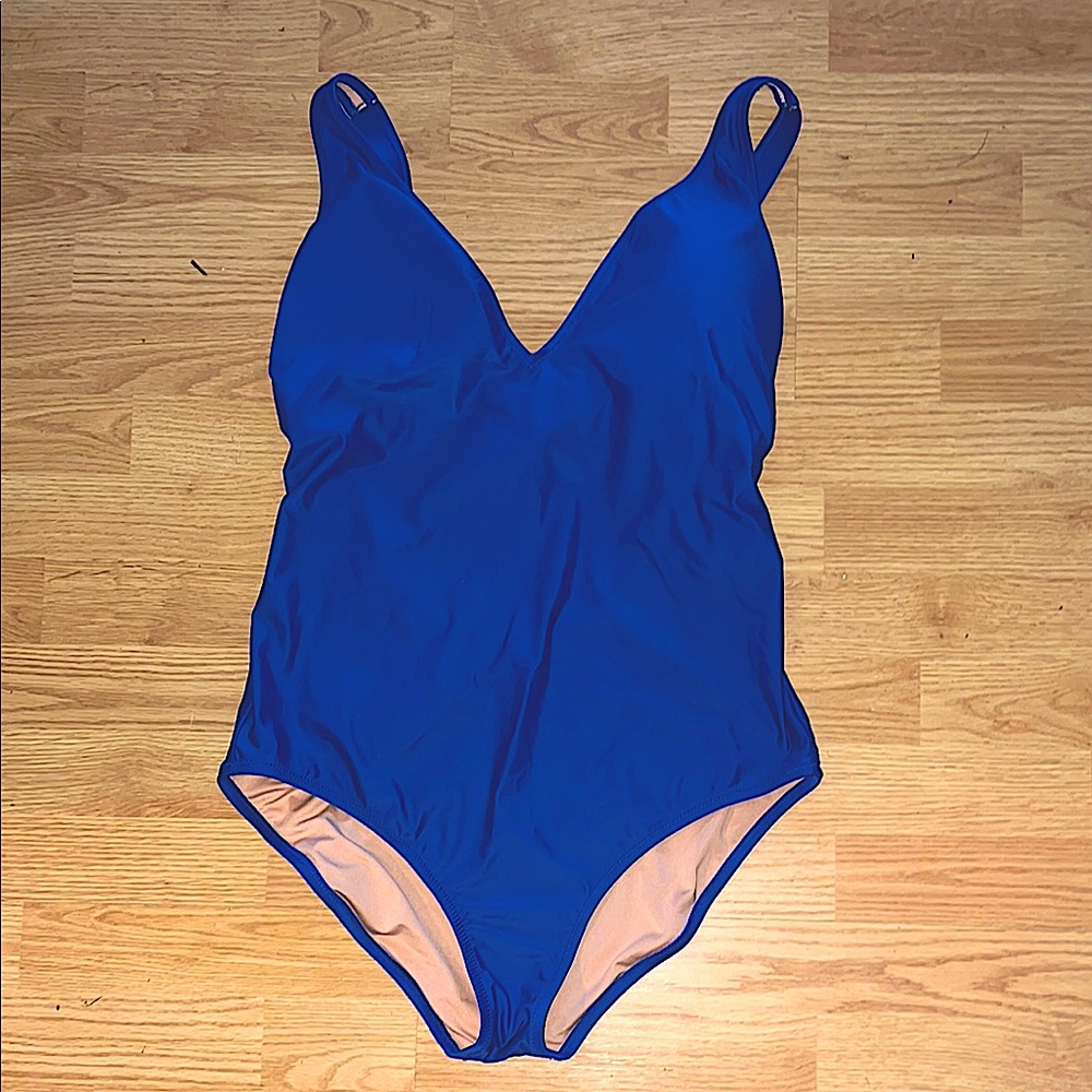 J Crew Blue X Back One Piece Swimsuit Sz 14